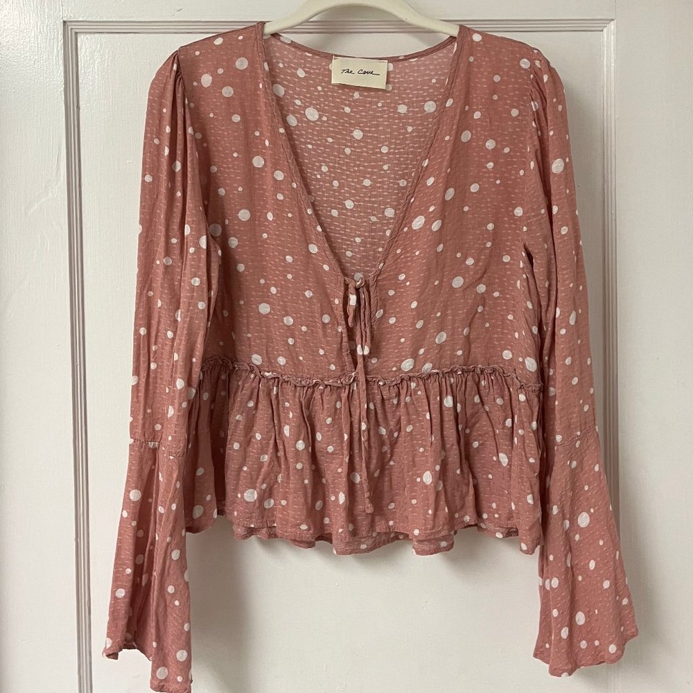 The Cove Blouse in Blush Pink and White, Size Small